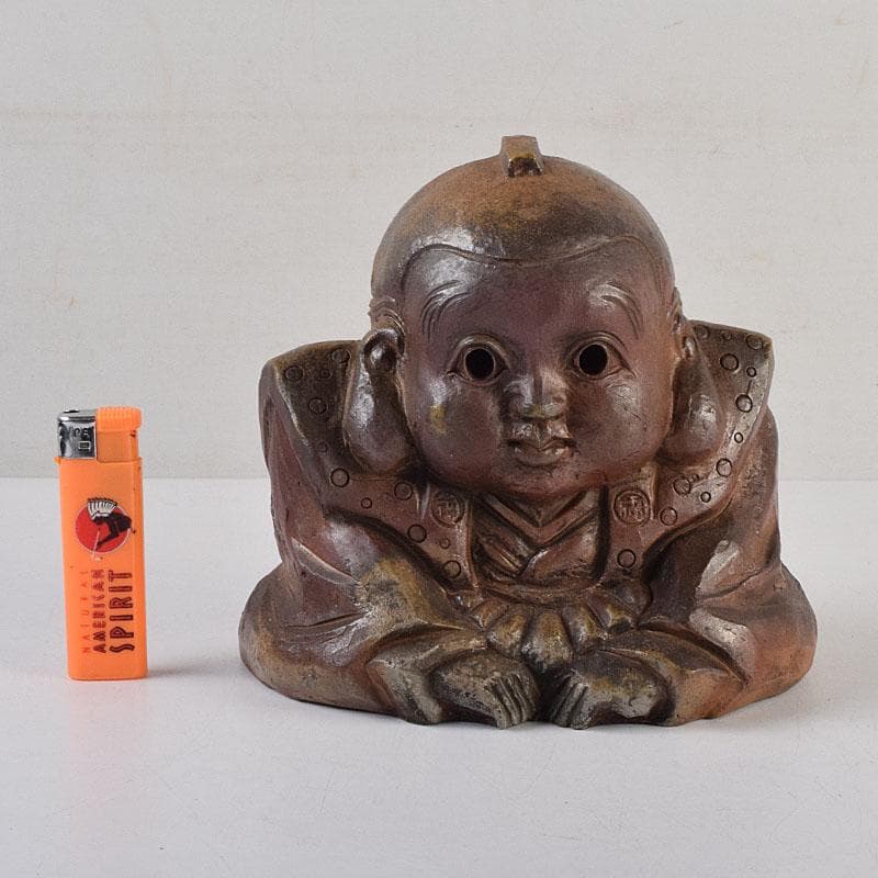 備前焼　福助　置物　縁起物　高さ約16.5㎝　在銘　V　9094