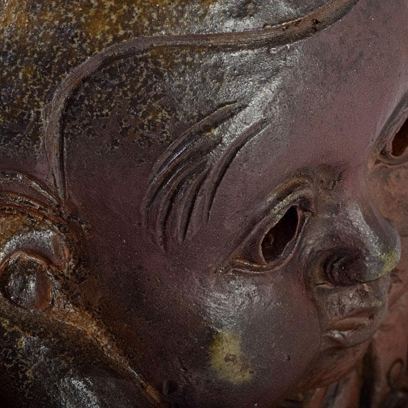 備前焼　福助　置物　縁起物　高さ約16.5㎝　在銘　V　9094