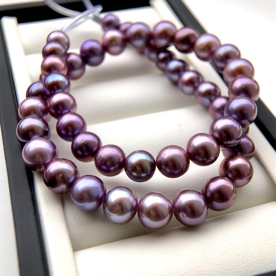 本真珠淡水エジソンパール　パープル系8-10㍉ネックレス連材BEN816