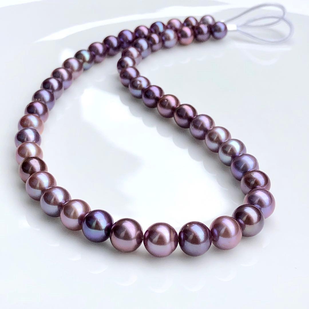 本真珠淡水エジソンパール　パープル系8-10㍉ネックレス連材BEN816