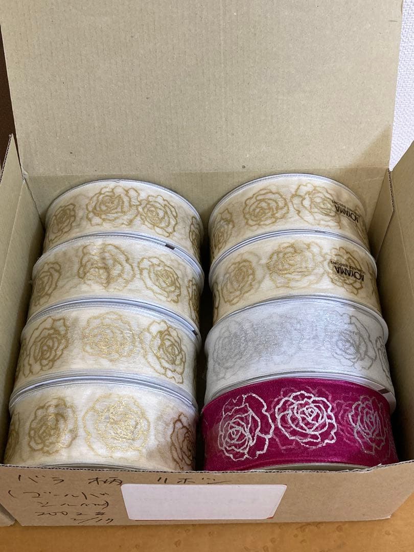 青山リボン　ローザ(ワイヤー入り)  ローズ柄リボン　まとめ売り