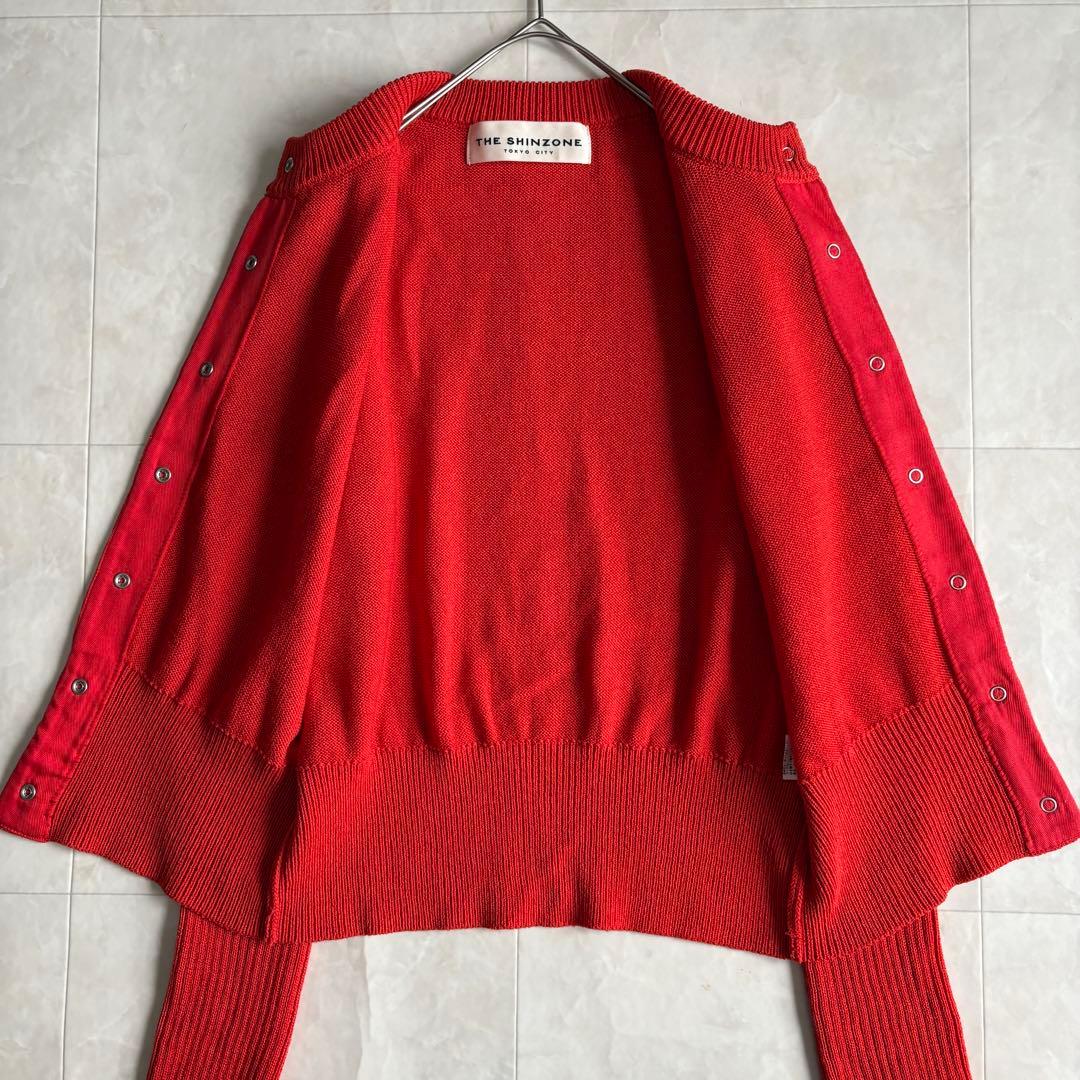 THE SHINZONE ロングリブカーディガン 赤 F 0 スナップボタン