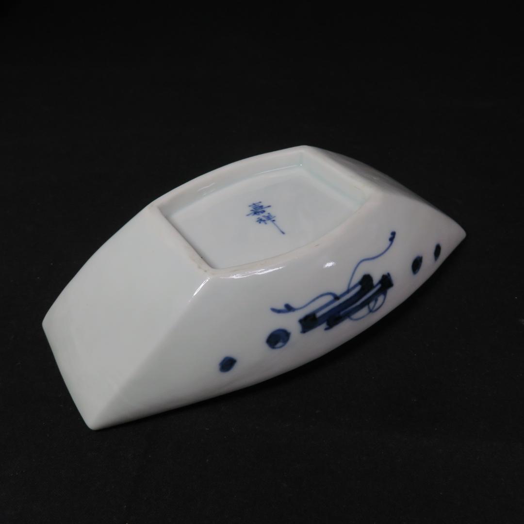 向付 変形皿 小皿 染付 七福神 銘 明治 大正 昭和初期 5客 その1