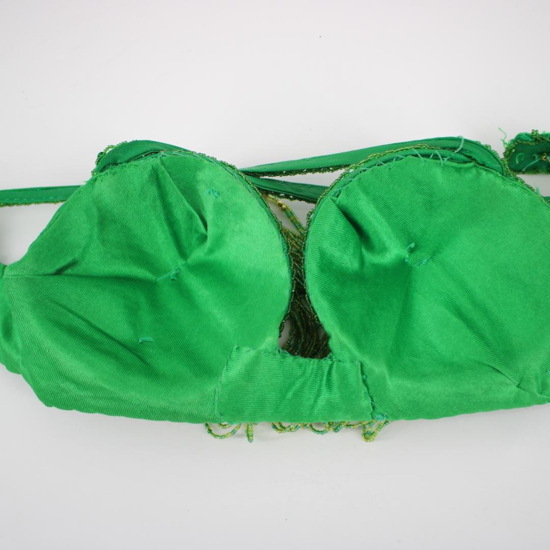 【ベリーダンス用オリエンタル衣装】ラメ入りグリーン ゴールド セットアップ