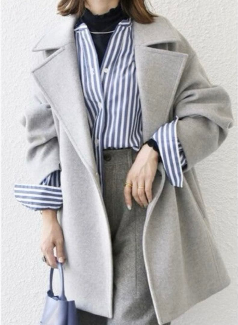 美品　SHIPSanyウール　テーラード コクーンショートコート　シップス