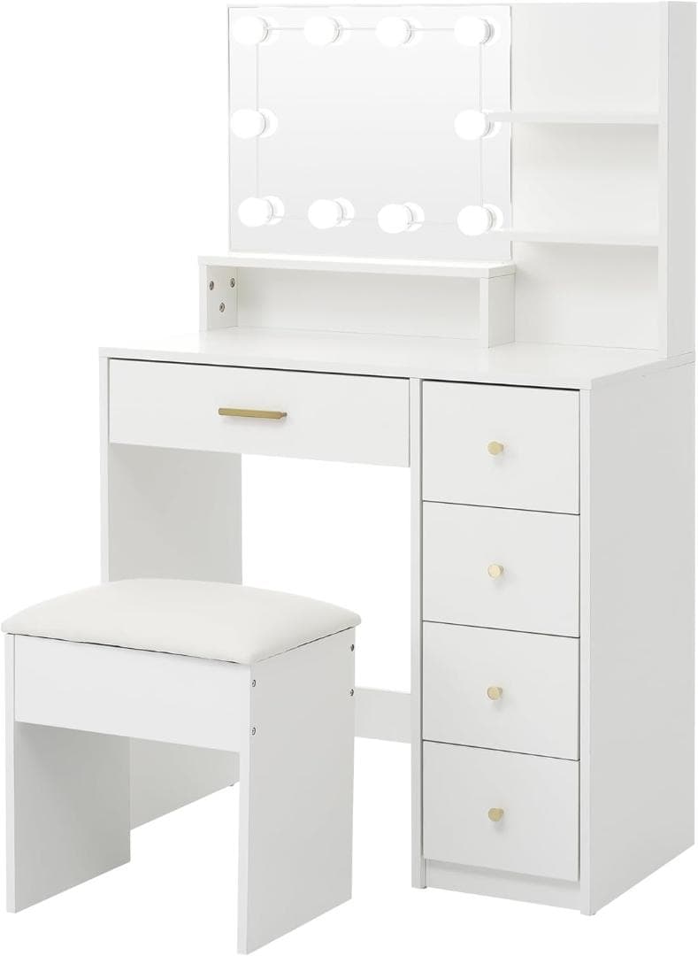 訳あり部品ドレッサー化粧台 テーブル 鏡台 LEDライト付き1713-170