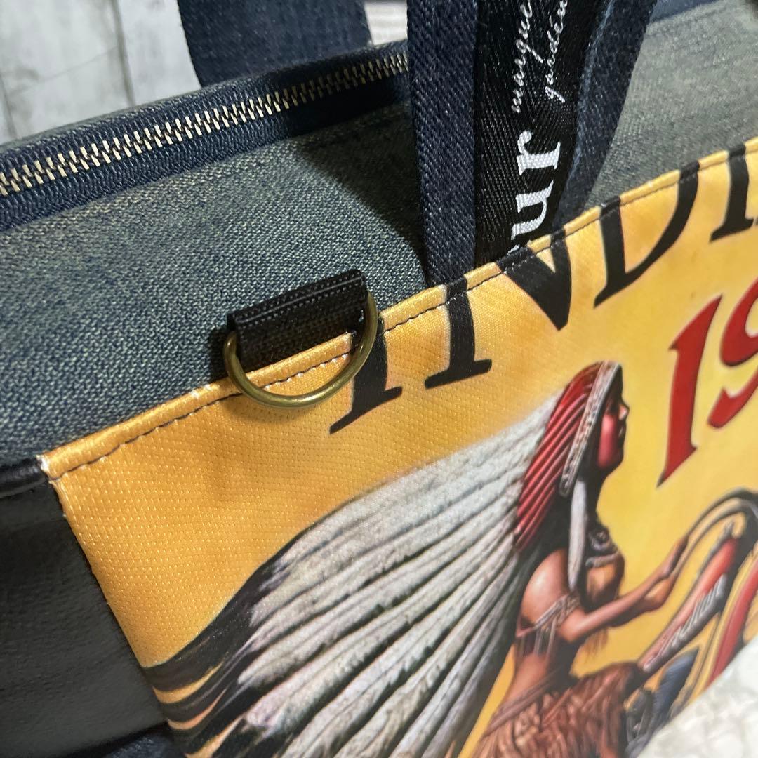 No.524 デニムリメイク　BIGサイズ　肩掛けトートバッグ　インディアン