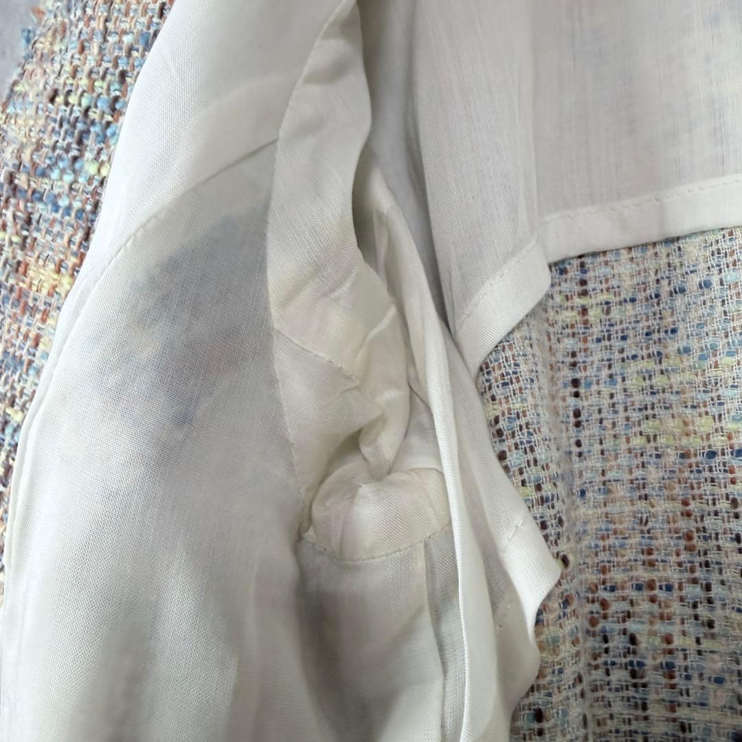 ハナエモリ ツイードノーカラージャケット マルチカラー 40 日本製