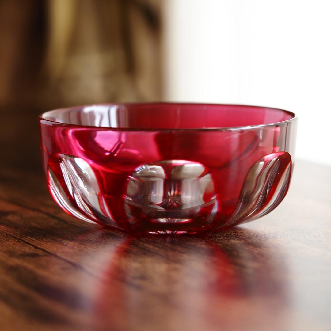 バカラ カット ボウル＆ソーサー セット B469a / エンパイア 金赤