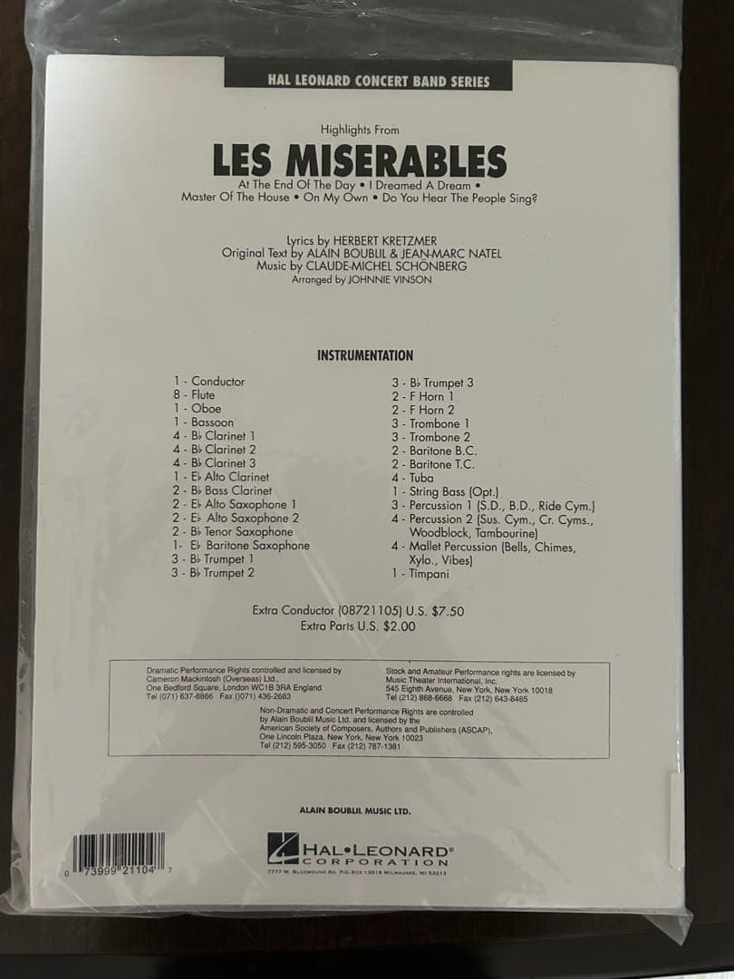 LES MISERABLES コンサートバンド用　吹奏楽 楽譜