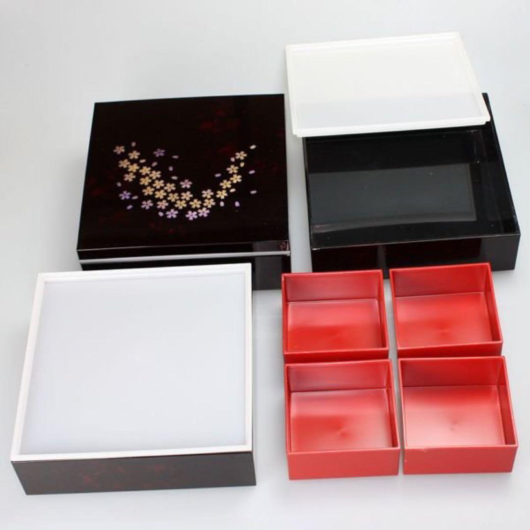 【新品未使用】 紀州塗り 三段重箱 漏れ防止蓋付き 桜柄 お花見弁当箱