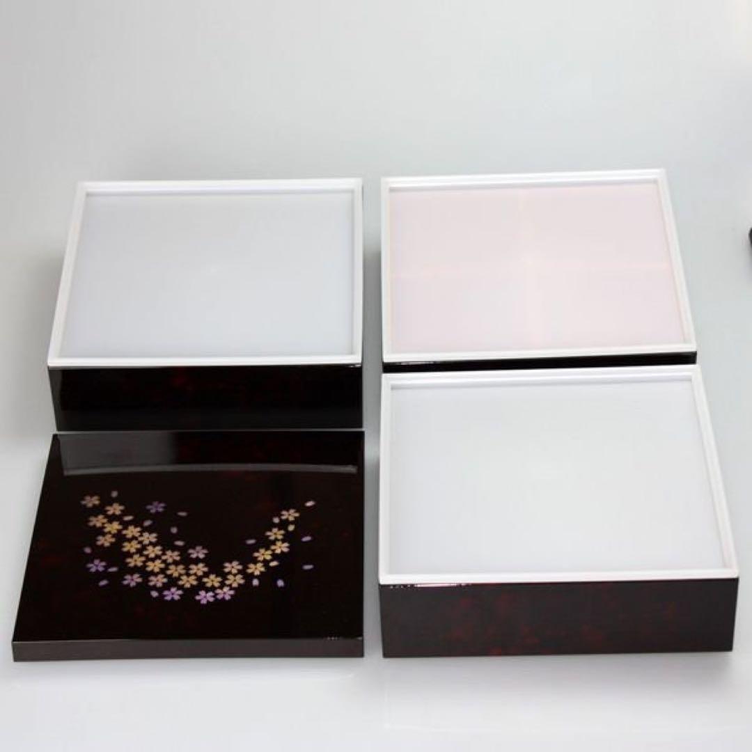 【新品未使用】 紀州塗り 三段重箱 漏れ防止蓋付き 桜柄 お花見弁当箱