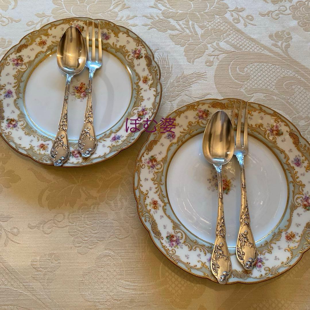 【フランス／Boulenger】純銀／フォーク＆スプーン ３組※元箱付「アザミ」