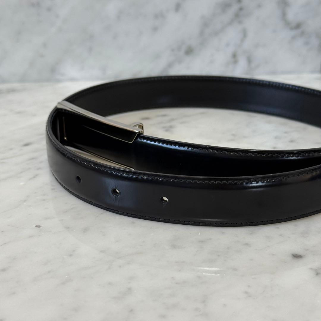 美品 GUCCI グッチ ベルト 本革 レザー ブラック シルバー メタルロゴ