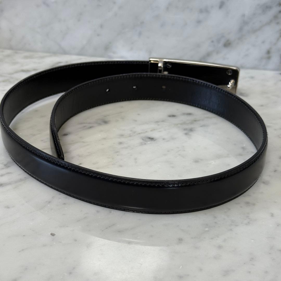 美品 GUCCI グッチ ベルト 本革 レザー ブラック シルバー メタルロゴ