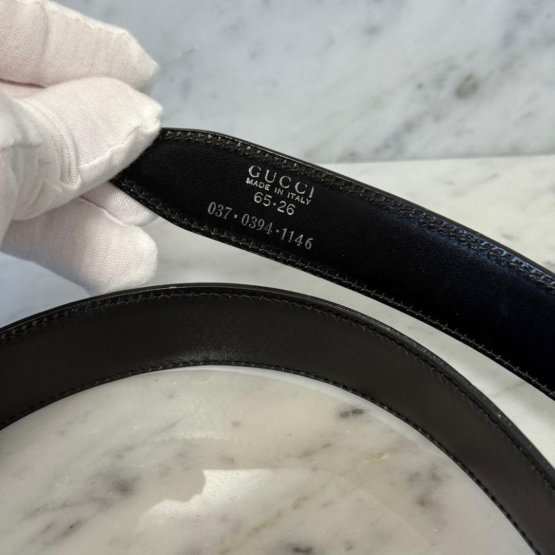 美品 GUCCI グッチ ベルト 本革 レザー ブラック シルバー メタルロゴ