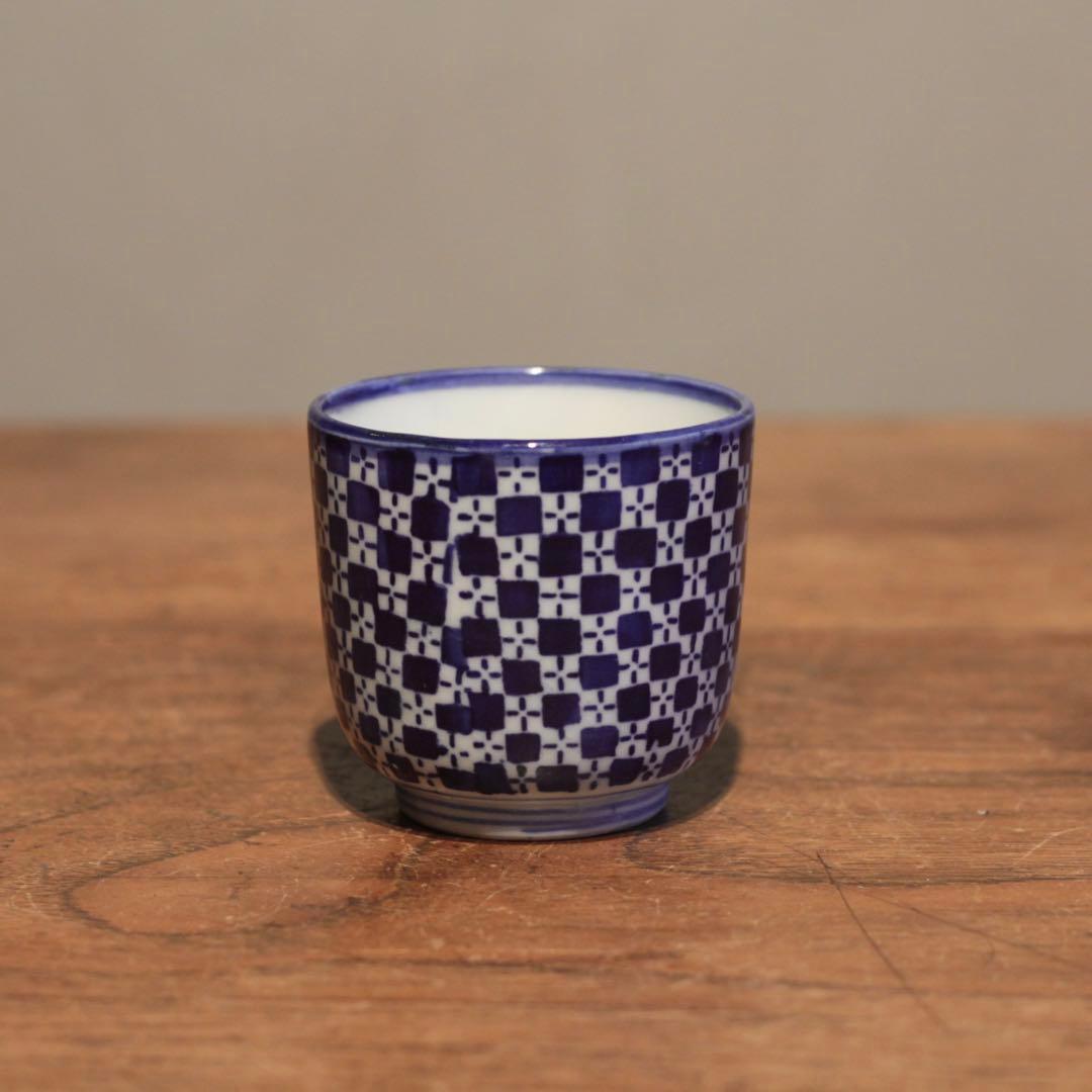 市松文様 筒盃 明治 印判 酒器 ぐい呑み 古美術 古道具 アンティーク