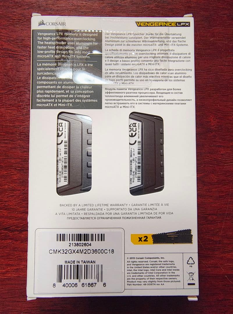 新品未開封 Corsair DDR4 3600MHz 32GB (16GB×2)