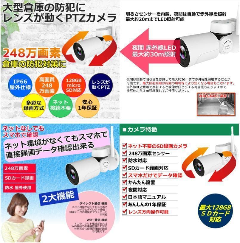 【新品未使用】防犯カメラ WIFI対応！ パンチルトズーム（PTZ）