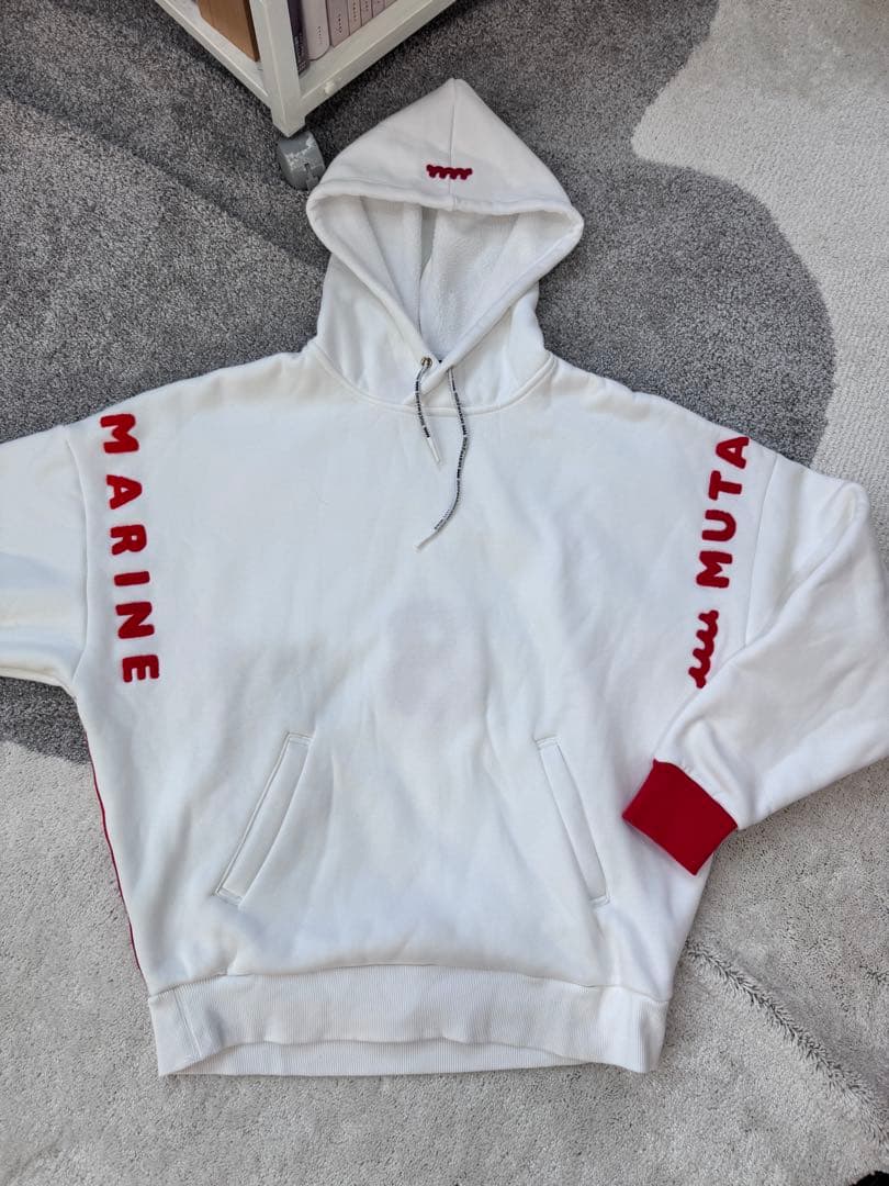 ホワイト フード付きスウェット MARINE MUTA 8