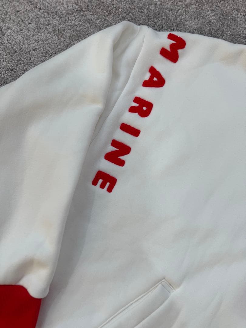 ホワイト フード付きスウェット MARINE MUTA 8