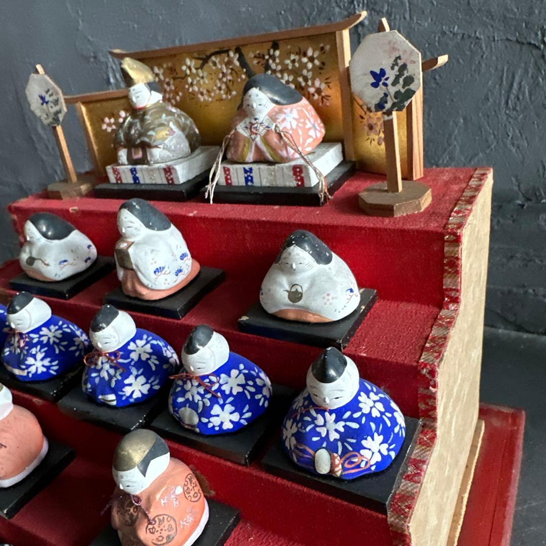 瞬間的お値下げ‼️アンティークミニ雛人形　希少品！雛壇飾り土人形　可愛い