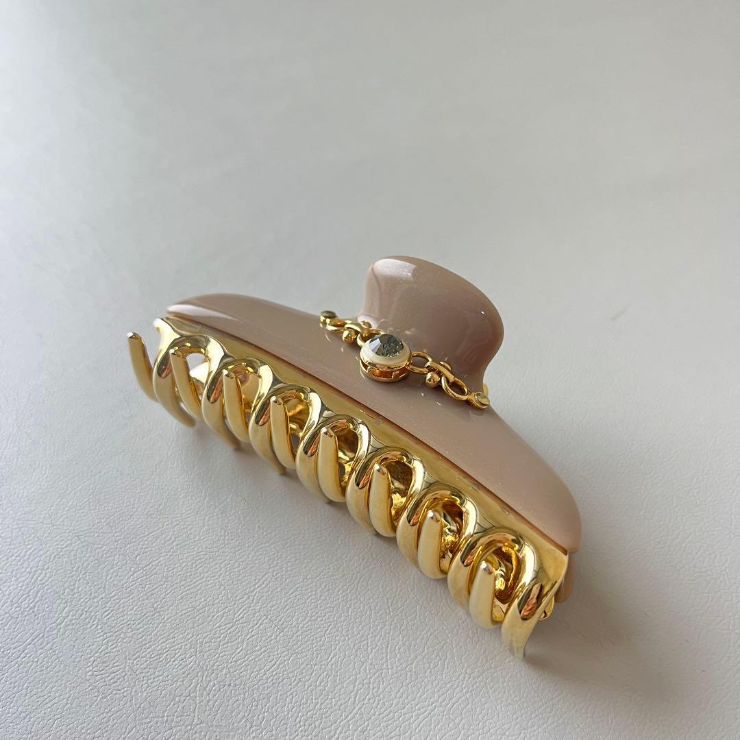 【美品】acca ヘアクリップ　ベージュ　ビジュー付き　イタリア製