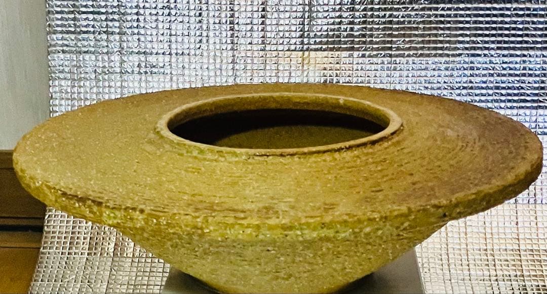 焼物　生花の水盤　黄色い