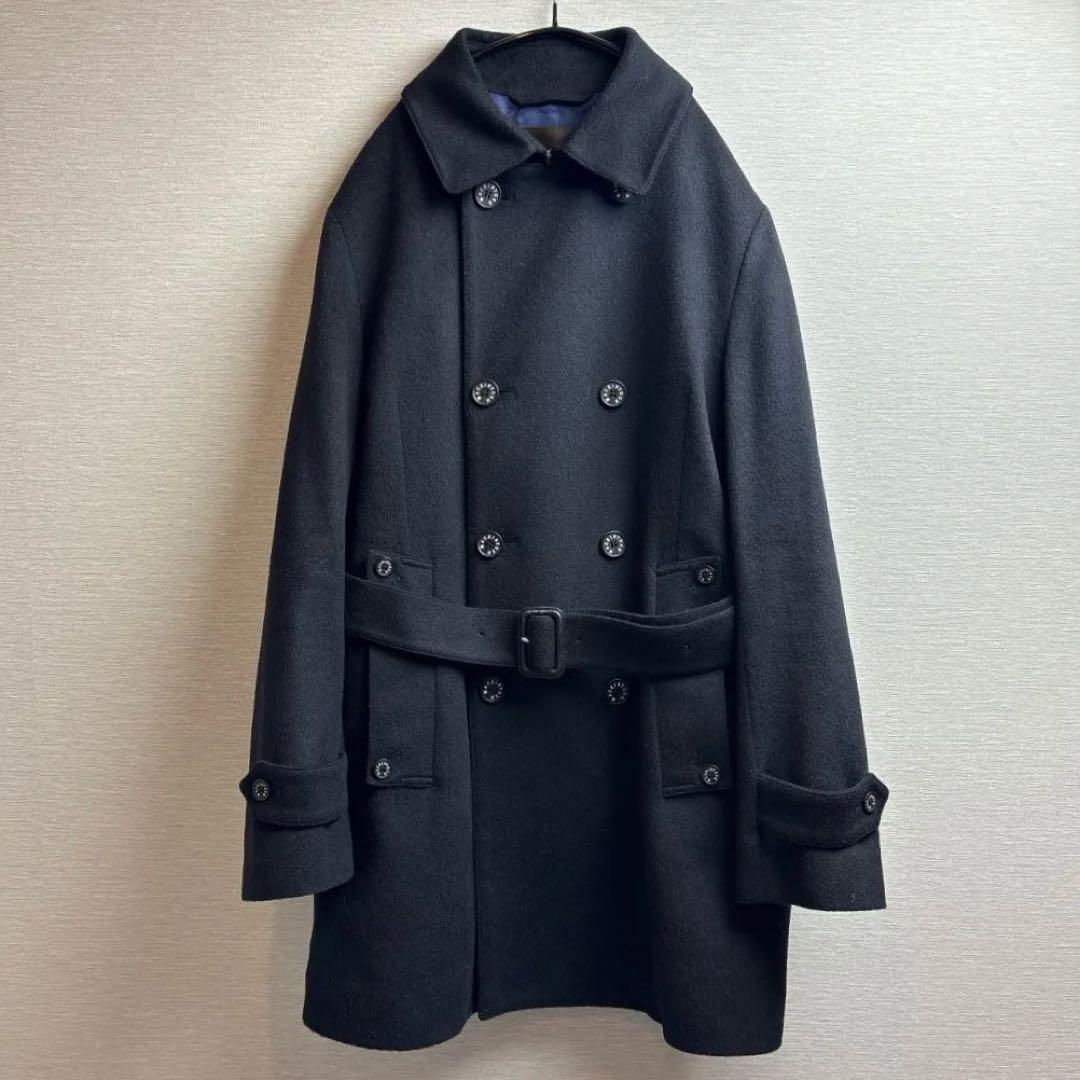美品 スコットランド製 マッキントッシュ ダブル ウールコート 38 ネイビー