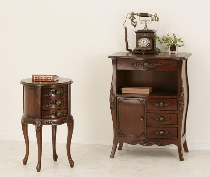 木製 電話台 ファックス台 引き出し収納 コモ ブラウン 家具 シンプル