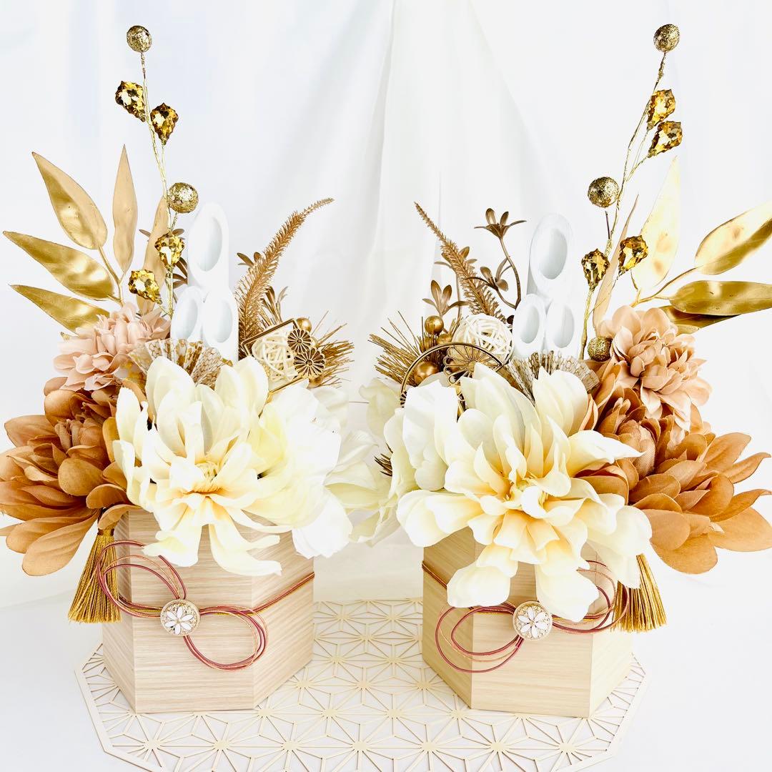 お正月飾り 門松 白 ゴールド モダン門松 ハンドメイド 大 216