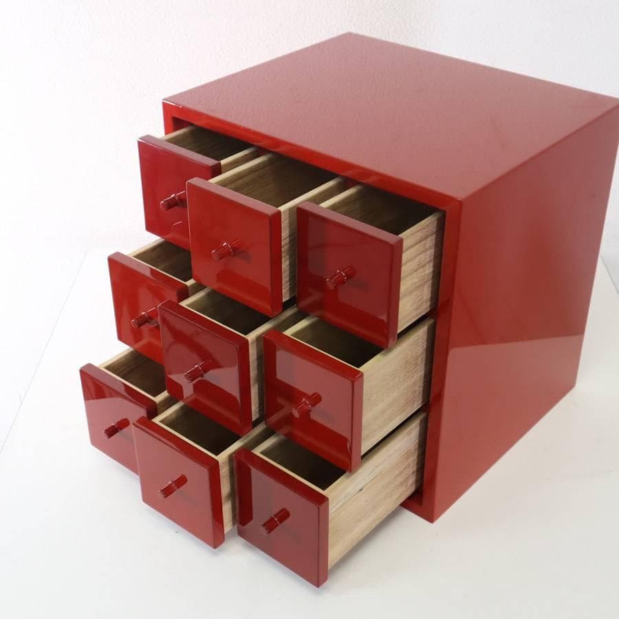 値下伝統工芸品 輪島塗 朱色 小箪笥 9杯 小引き出し 漆塗り 卓上 小物入れ