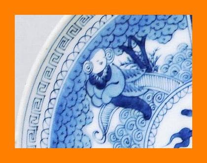125『染付 唐子 櫛高台 皿』　/骨董品 古美術 古玩 アンティーク