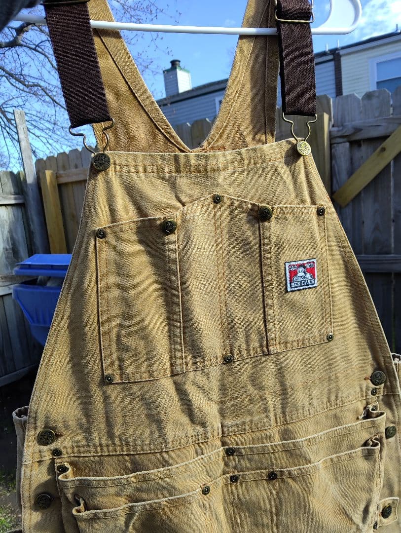 オーバーオール　ダブルニーカンガルーエプロン付き