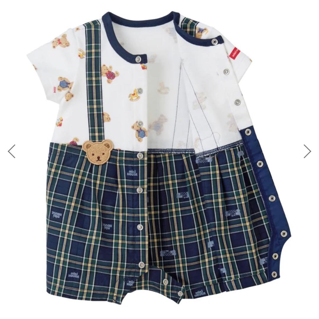 新品　タグ付き　ミキハウス　チェックショートオール　80cm