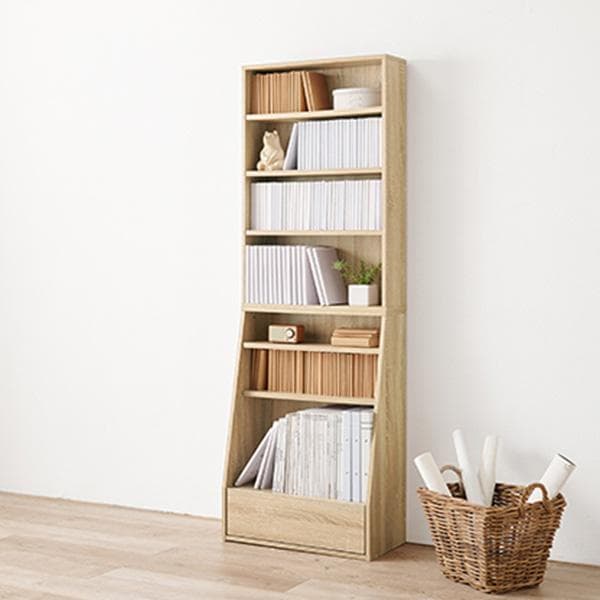 【幅60㎝】本棚 大容量 薄型 スリム 引き出し 書棚 ハイタイプ【ホワイト】