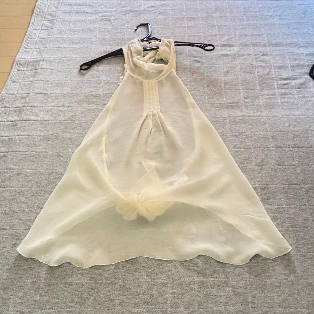 シャネルCHANELシフォンキャミソール リボンオフホワイトsize40