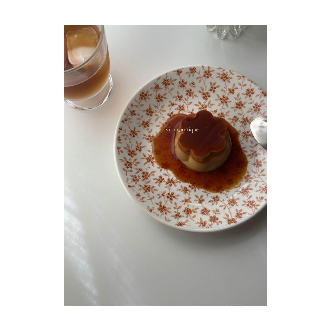 美品　フランス　アンティーク　サルグミンヌ　オレンジブラウンのチンツ柄プレート