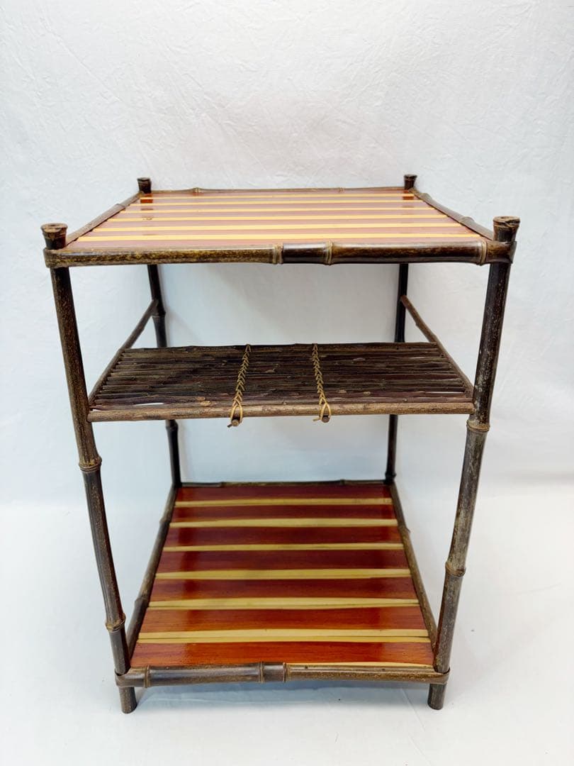 ほぼ未使用 茶道具 綾瀬棚 煎茶棚 黒竹柱 煎茶用二重棚 茶棚 小棚 竹工芸