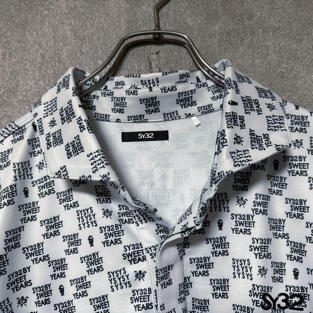 SY32 エスワイサーティートゥ 総柄 ロゴ 長袖 ポロシャツ ホワイト XL