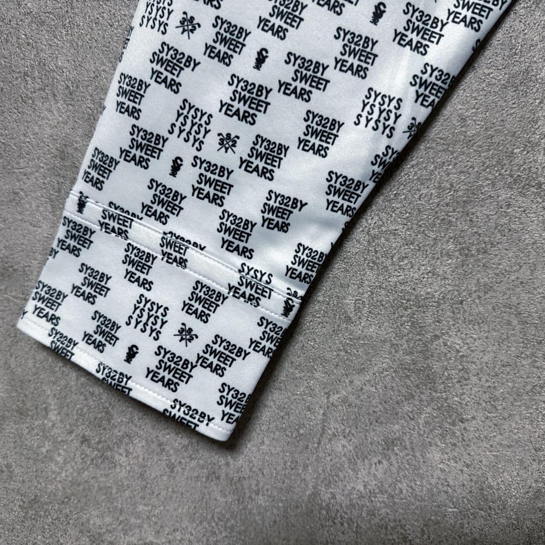 SY32 エスワイサーティートゥ 総柄 ロゴ 長袖 ポロシャツ ホワイト XL