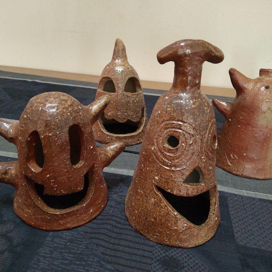 面白い 明かりカバー 6ケ 備前焼