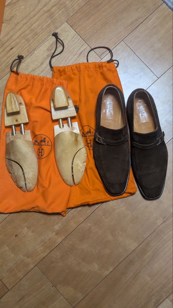 HERMES　エルメス　ダークブラウン スエード バックルローファー