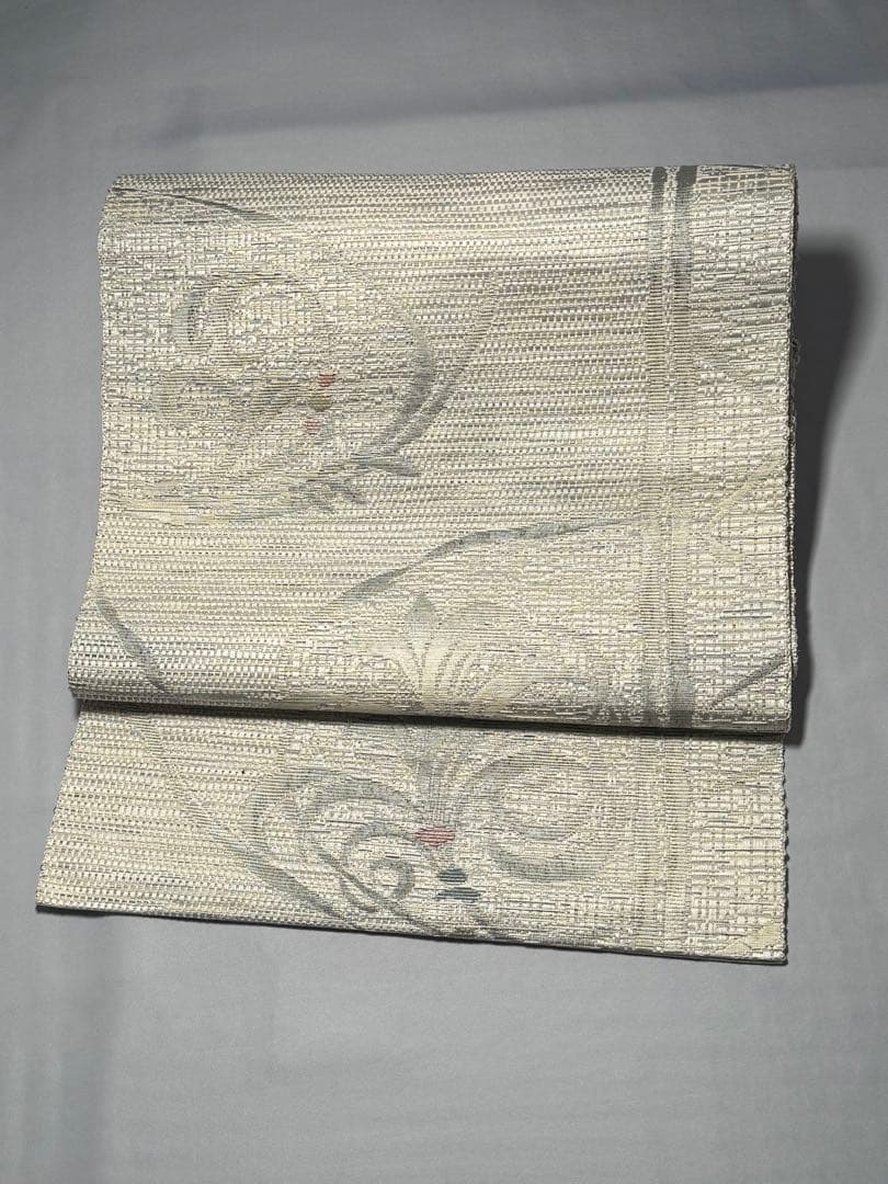 [ヴィンテージ] 本場筑前博多織　名古屋帯　正絹　博多帯　白練色　白　洒落帯