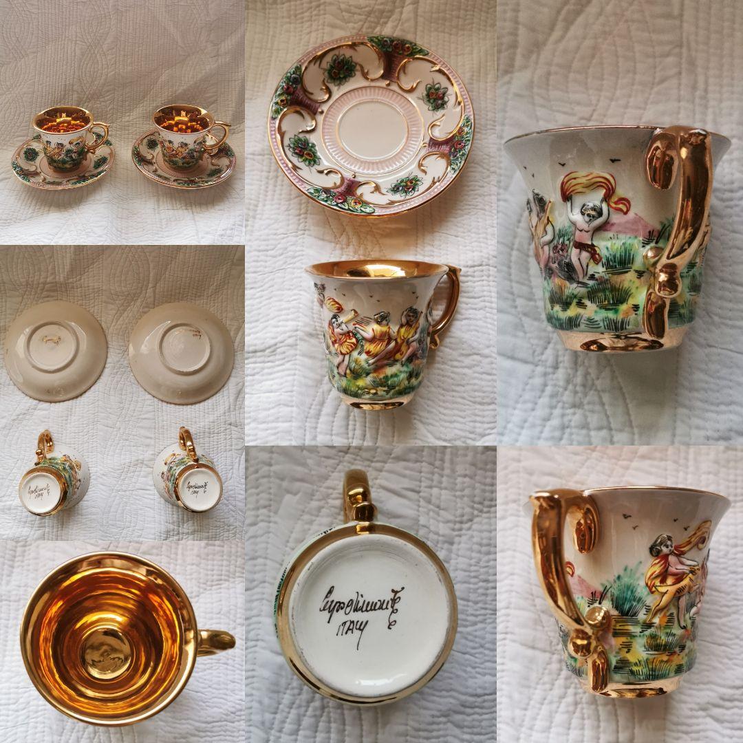 アンティーク カポディモンティ 天使＆子供ティーカップ１客① ハンドペイント手描