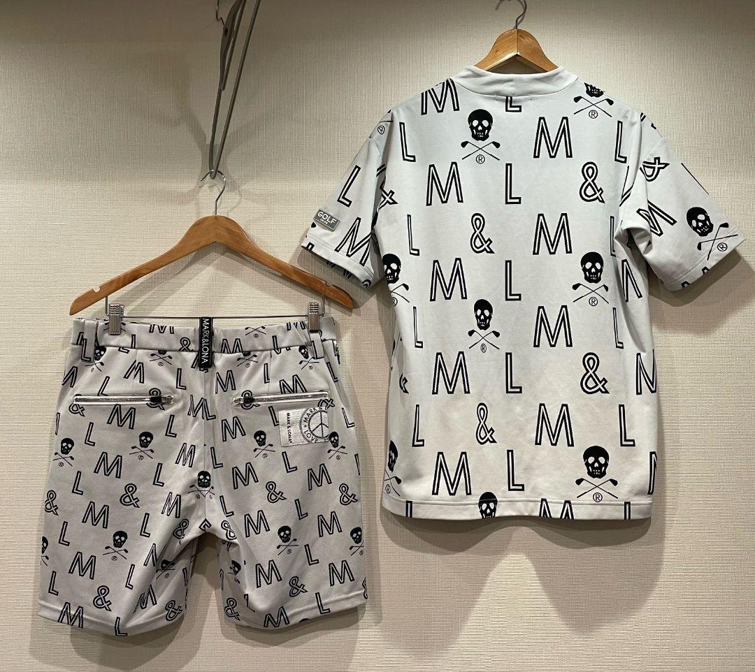 美品✦マークアンドロナ✦ロゴ総柄モックネックシャツ&パンツセットアップ