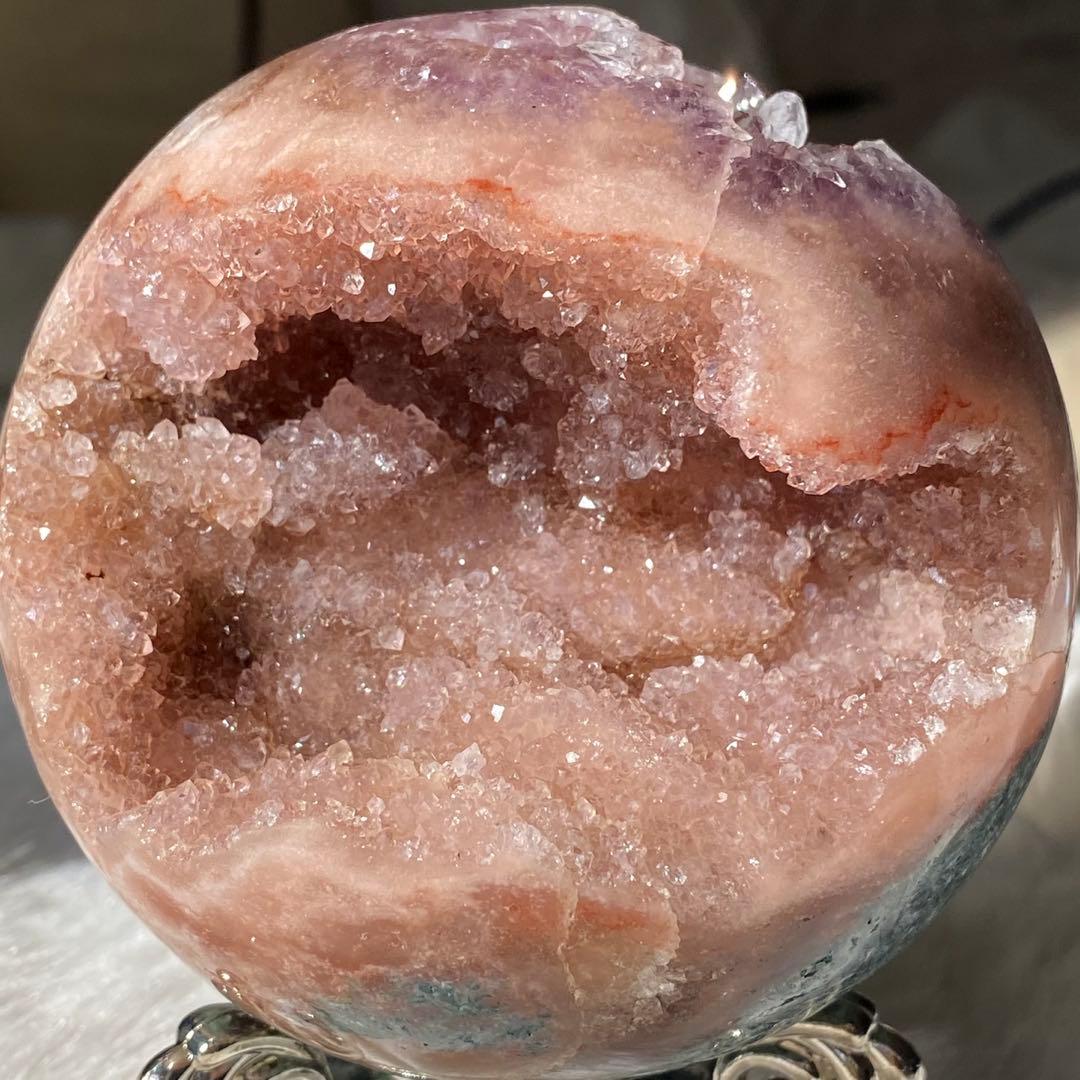 【 ピンクアメジスト BIG ドゥルージー 笑口 スフィア 90㎜ ジャスパー