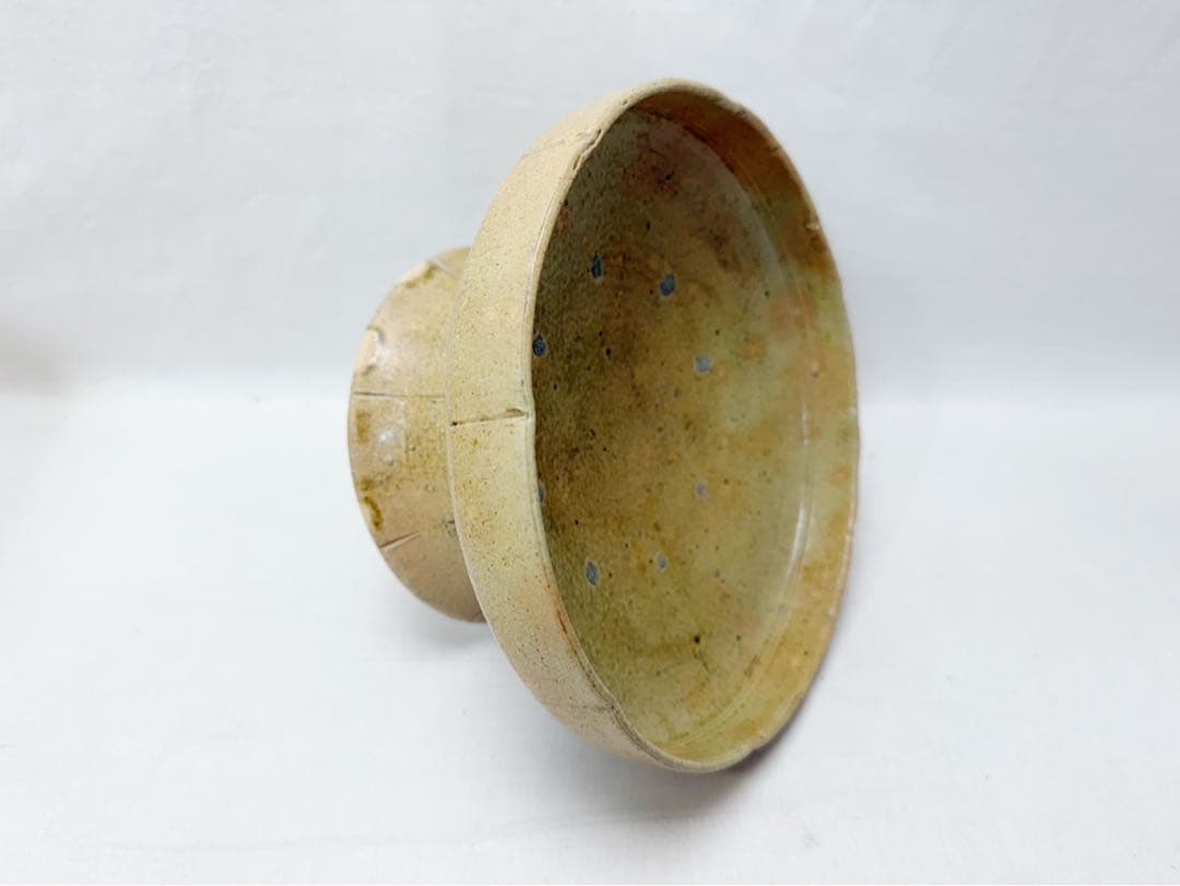 未使用 茶道具 那波鳳翔作 相生浦窯 黄伊羅保 高杯 菓子器 陶印 共箱