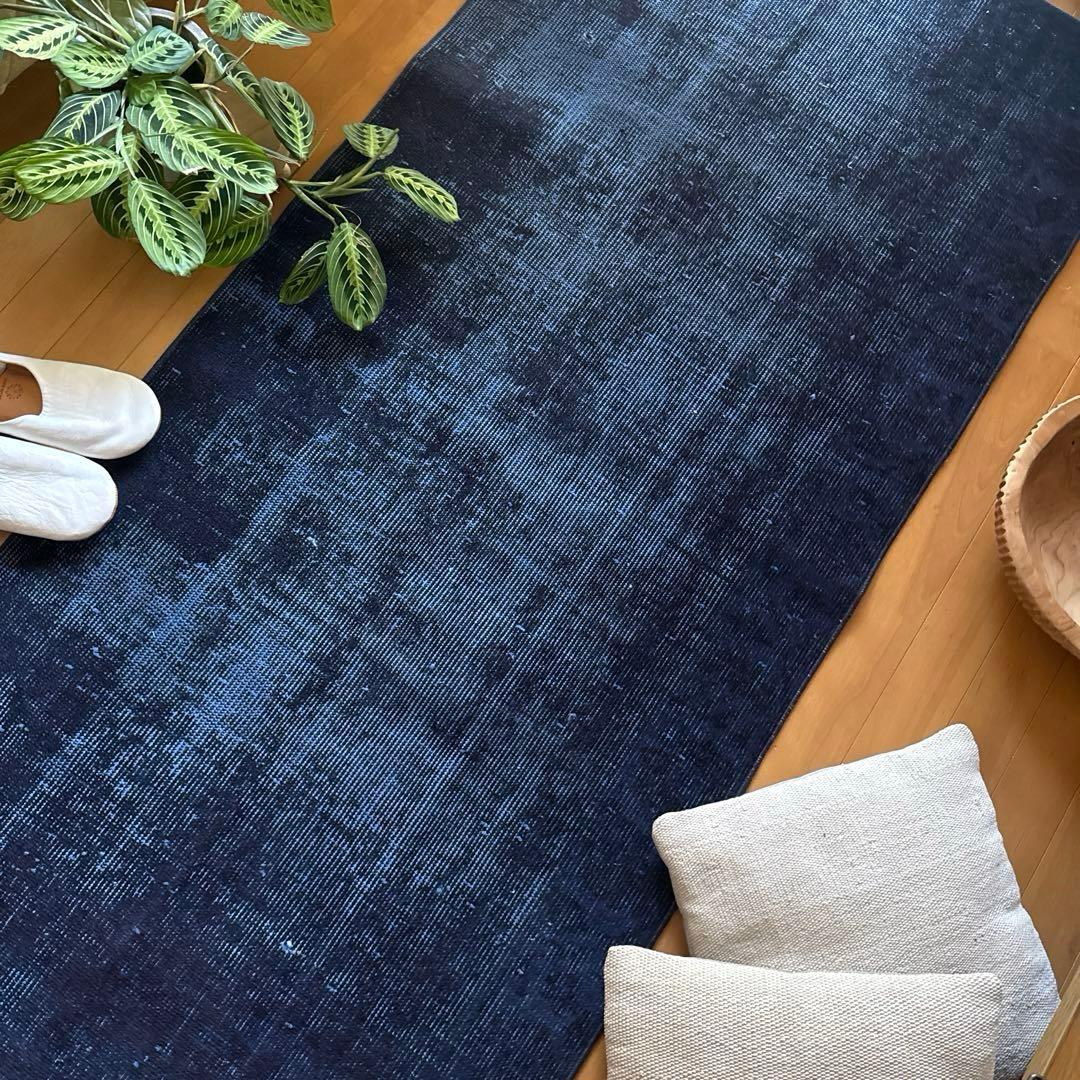 80.5×182 藍色オーバーダイ　ワンカラーラグ　トルコヴィンテージラグ