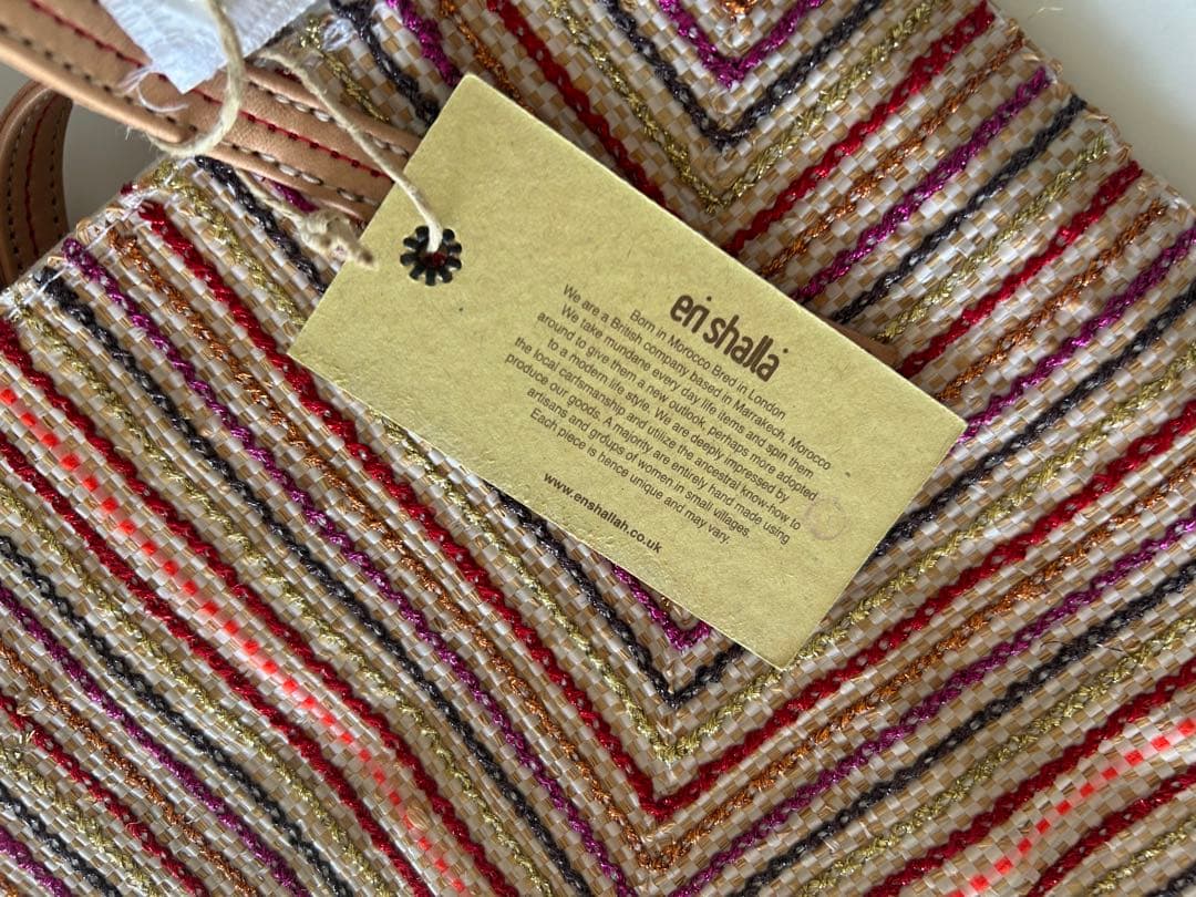 新品未使用エンシャラen shallaモロッコ製ハンドメイドトートバッグ/赤系